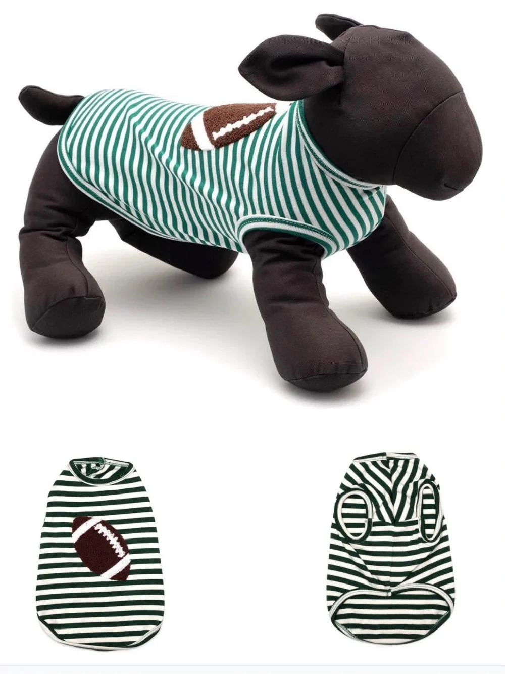 Striped Green & White Dog Tee with Football Applique